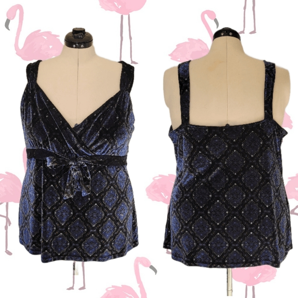 Blue Apt 9 velour tank with a bow